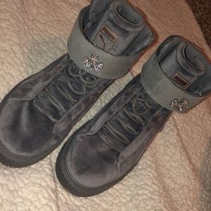 Grey velvet puma shoes